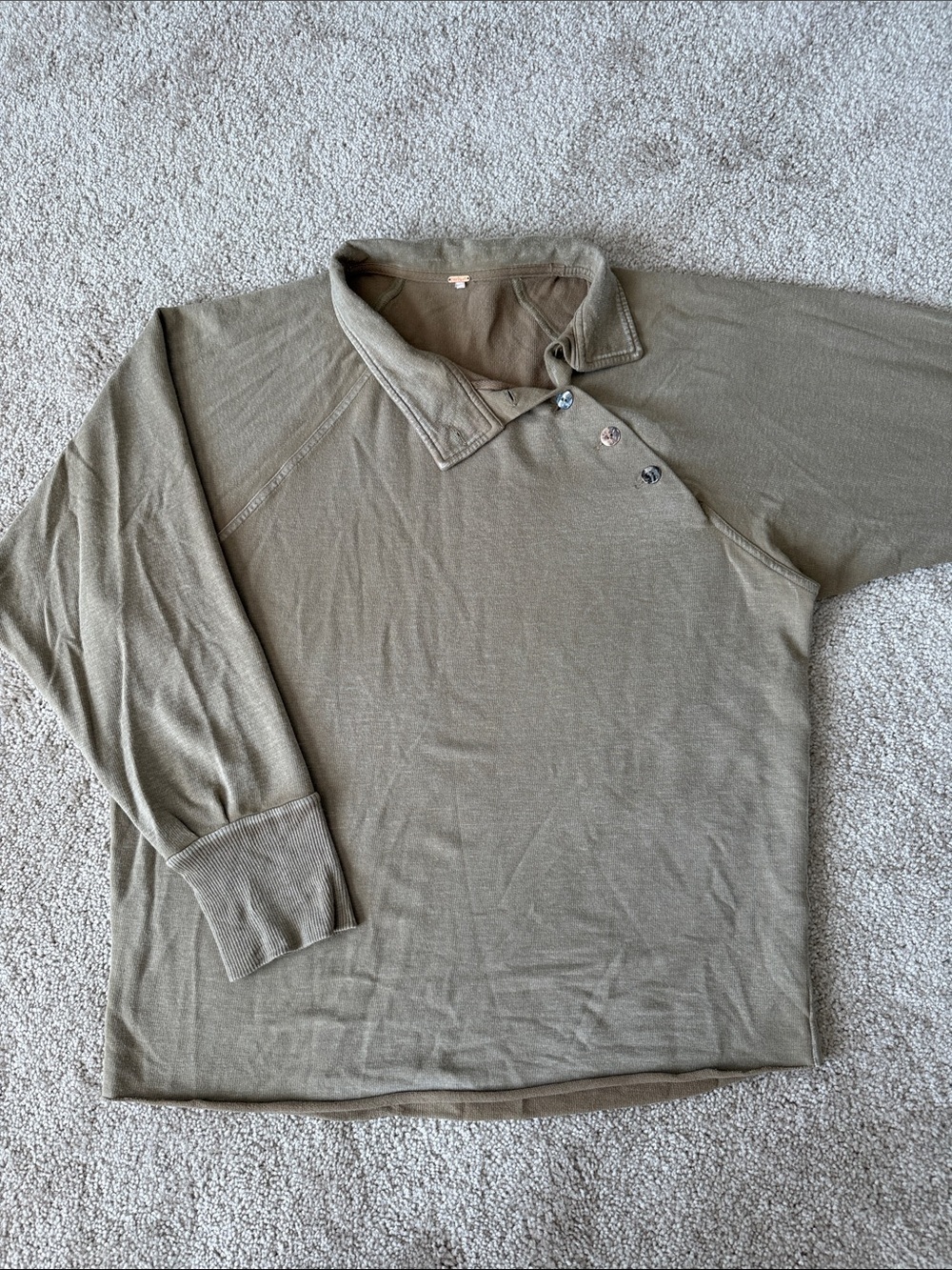 Free People Green Asymmetrical Pullover Henley Sweatshirt